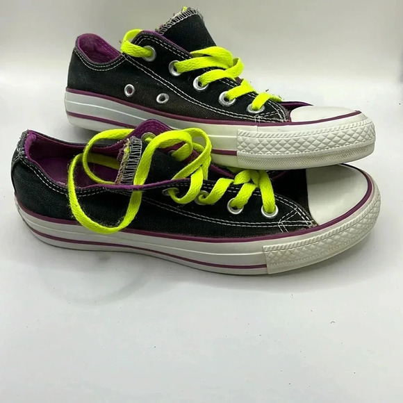 Converse women’s low top sneakers shoes black purple double tongue 6 140062F Y2K - Picture 6 of 10